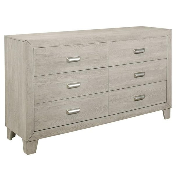 Brown and White Benjara Dual Tone Wooden Dresser with 6 Drawers and Metal Pulls Brown and White Benjara Dual Tone Wooden Dresser with 6 Drawers and Metal Pulls